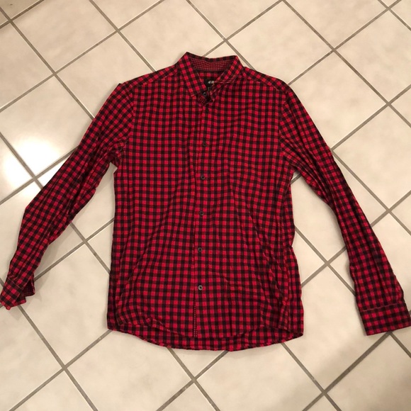 Mens #SlimFit H&M mini #BuffaloCheck button down (size: Small), #Red & #Black - Picture 1 of 4